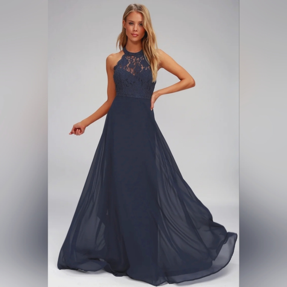 Navy Blue Lace Maxi Dress